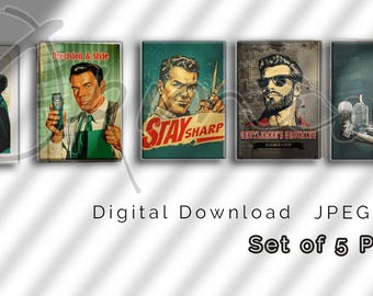 Vintage Barbershop Posters | Retro Men's Grooming Decor (Digital Download)
