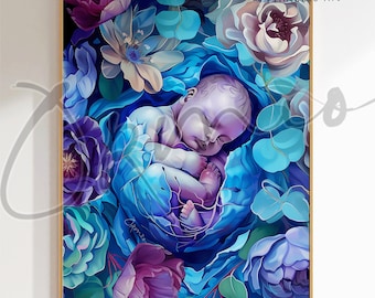 Arte de feto en el útero, regalo para partera, decoración de oficina para partera, regalo de doula, impresión artística de embarazo, regalo para ginecólogo, regalo de embarazo, arte imprimible