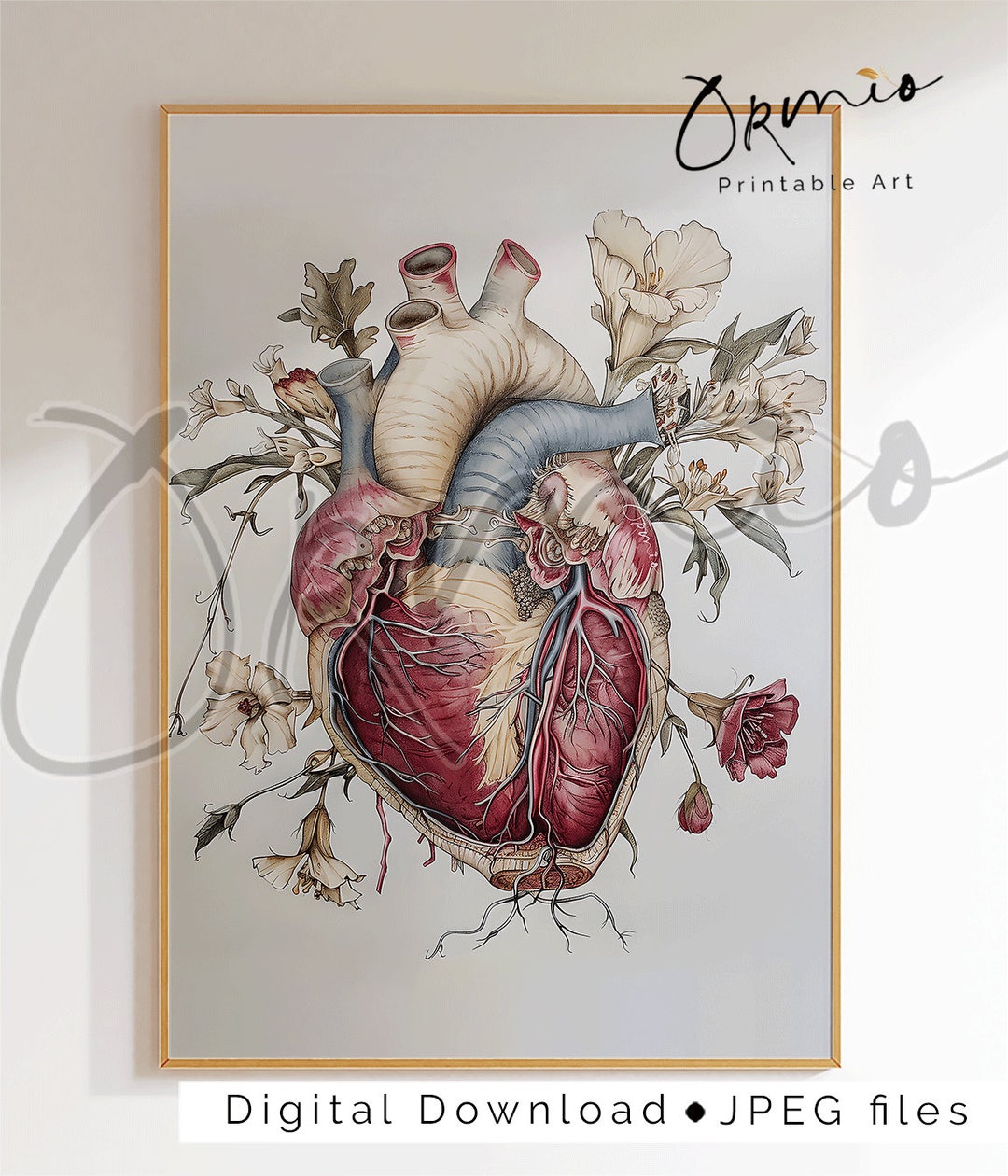 Floral Heart Anatomy Art Print: Medical Office Decor (digital Download ...