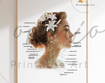 Stampa artistica del sistema linfatico del viso: decorazione estetista (download digitale)