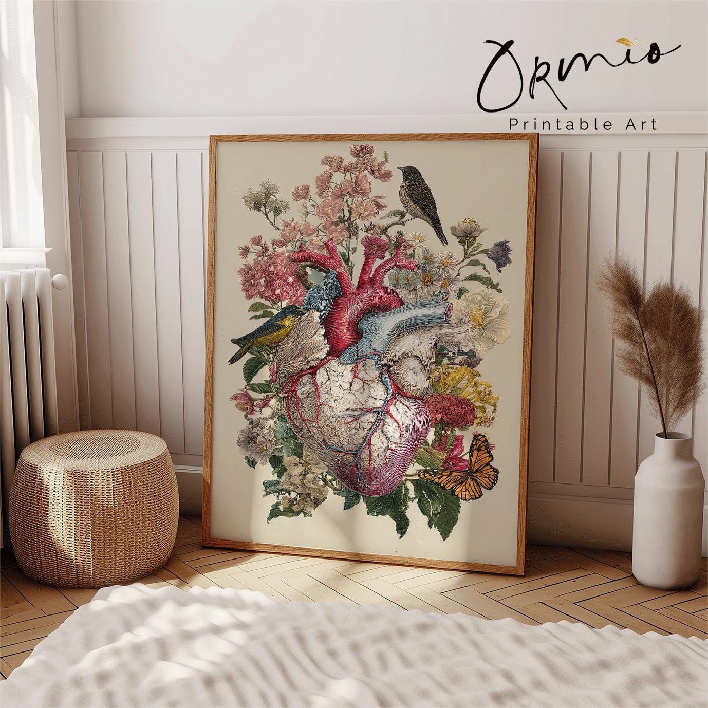 Botanical Heart Anatomy Art Print, Human Heart Illustration, Medical ...