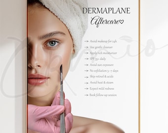 Dermaplane Aftercare Poster, Dermaplaning Printable Wall Art, Esthetician Treatment Instructions, Spa Skincare Decor Digital Download