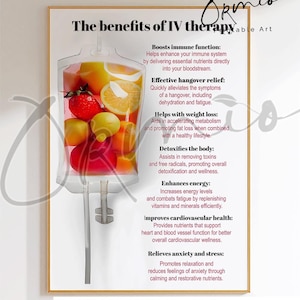 Cartaz de benefícios da terapia intravenosa para impressão, arte de parede para clínica de bem-estar, | Arte de saúde e bem-estar, | Decoração de consultório médico, Arte de infusão intravenosa nutricional