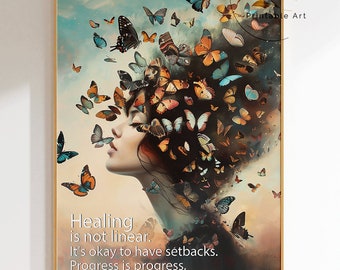 Healing Is Not Linear Art Print: Mental Health Poster (Digital Download)
