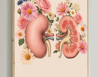 Kidney Anatomy Art, Urology Office Decor, Nephrology Wall Art, Renal Anatomy Poster, Kidney Doctor Gift, Medical Anatomy Print