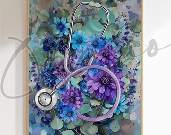 Floral Stethoscope Art Print: Doctor Office Decor (Digital Download)