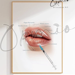 Poster di anatomia delle labbra, stampa di anatomia delle labbra, poster di filler per labbra, arte dell'iniettore per infermiere, arredamento della clinica della pelle, arte della spa medica, arte stampabile, Botox per labbra