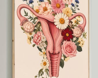 Uterus Anatomy Art, Floral Uterus Print, OBGYN Office Decor, Female Reproductive System, Gynecology Wall Art, Medical Anatomy Poster