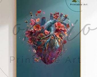 Floral Heart Anatomy Art Print: Medical Doctor Gift (Digital Download)