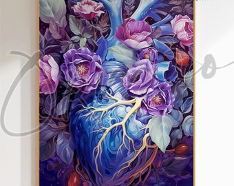 Floral Anatomical Heart Art: Medical Printable (Digital Download)