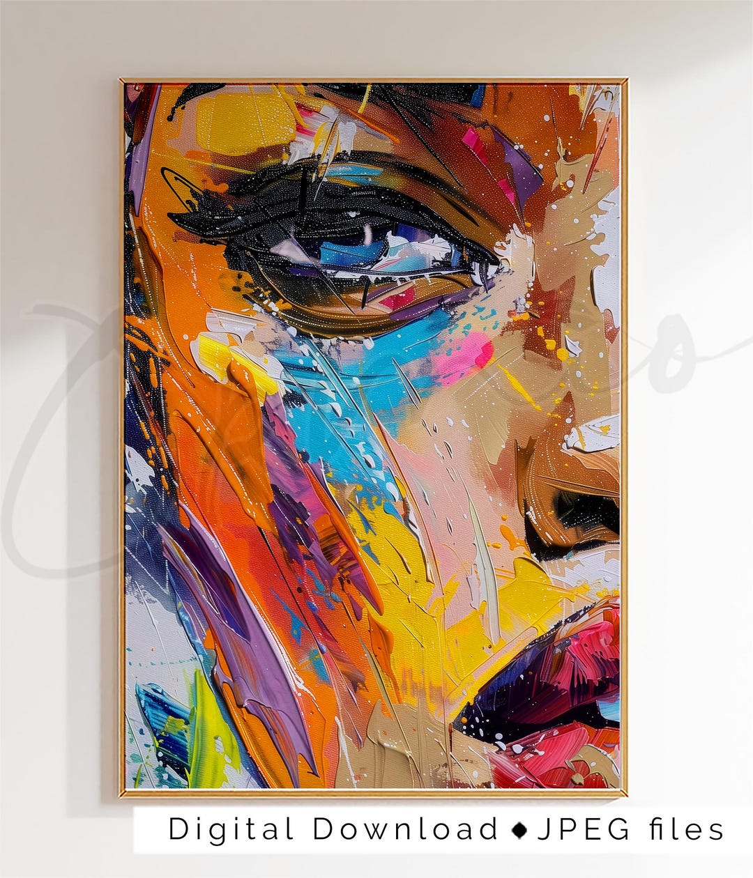 Colorful Face Wall Art Printable, Abstract Woman Portrait, Modern ...