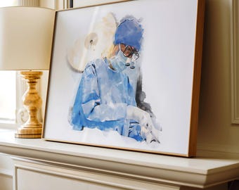 Surgeon Watercolor Art Print: Medical Office Decor (Digital Download)