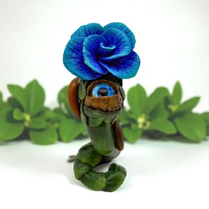 Handmade Clay Blue Flower Monster Sculpture