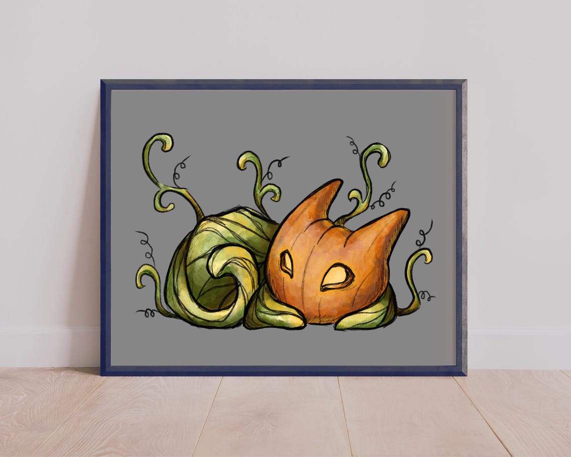 Pumpkin Cat Art Print - Etsy