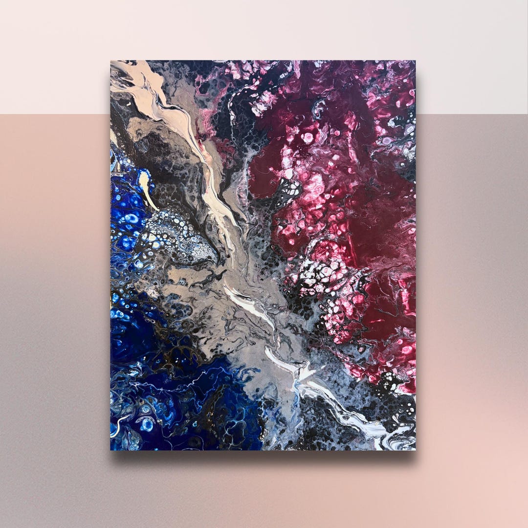 Abstract Fluid Acrylic Painting | Red Blue White Marble Art | Original ...