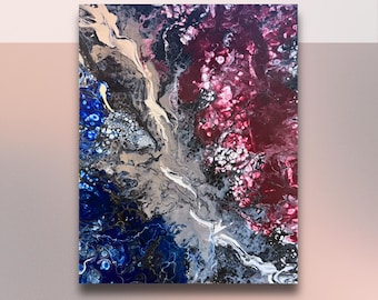 Abstract Fluid Acrylic Painting | Red Blue White Marble Art | Original Artwork