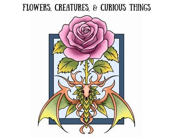 Flowers, Creatures, and Curious Things Printable Hand Drawn Coloring Book - Cryptids - Oddities - Monsters - Digital Download - No AI