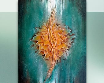 Textured Abstract Acrylic Painting | Teal and Orange Wall Art | Modern Art | Original Artwork