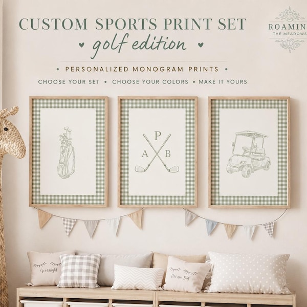 Personalized Golf Nursery Print Set: Heritage Boy Nursery Monogram Wall Art