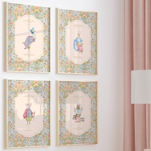 Peter Kaninchen Kinderzimmer Drucke über Krippe Kinderzimmer Chinoiserien Baby Toile Blumenwand-Set Idee für Baby Mädchen Grandmillennial Kinderzimmern Drucke