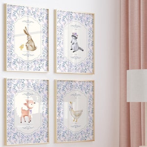 Floral Woodland Nursery print set above crib wall decorative nursery woodland animals nursery decorating girls nursery wall arts