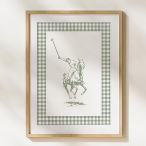 Grandmillenial Polo arte de parede estética xadrez pôster decoração de quarto elegante impressões de arte verde sálvia acima da cama parede decorativa arte equestre