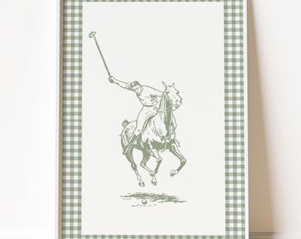 Saliegroene poloprint: muurkunst met gingang-ruit (digitale download)