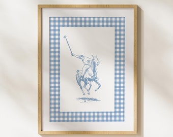 Print polospeler: babyblauwe rand met gingang, ruiterdecor (digitale download)