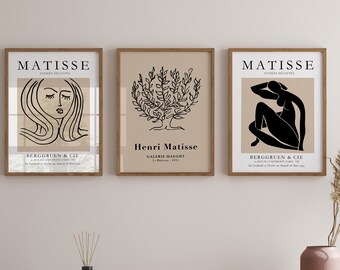 Matisse Prints Set of 3: Beige & Black Gallery Wall Art