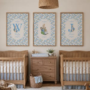 Personalized Beatrix Potter Storybook Twin Nursery Art, Storybook Decor