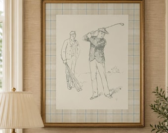 Golf Illustration Print, Country Club Dekor, salbeigrün kariert