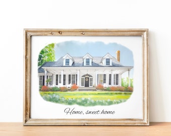 Custom House Sketch, Minimalist Watercolour Sketch of Your Home, Personalized House Artwork, Custom Housewarming Gift, 48 hours house sketch