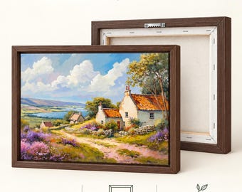 Quadro decorativo para parede com tema de casa de campo inglesa, impressão de paisagem rural ou tela emoldurada.