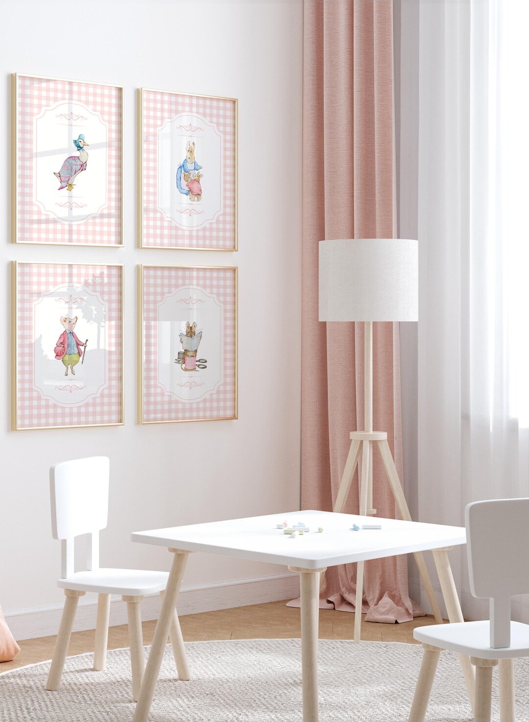Peter Rabbit Decorative Nursery Prints Above Crib Wall Art Pink ...