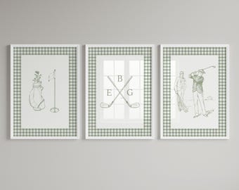 Golf kwekerij aangepaste jongens monogram boven wieg kwekerij grandmillenial babyjongen aangepaste pastel kwekerij brieven jongen checker kwekerij set van 3