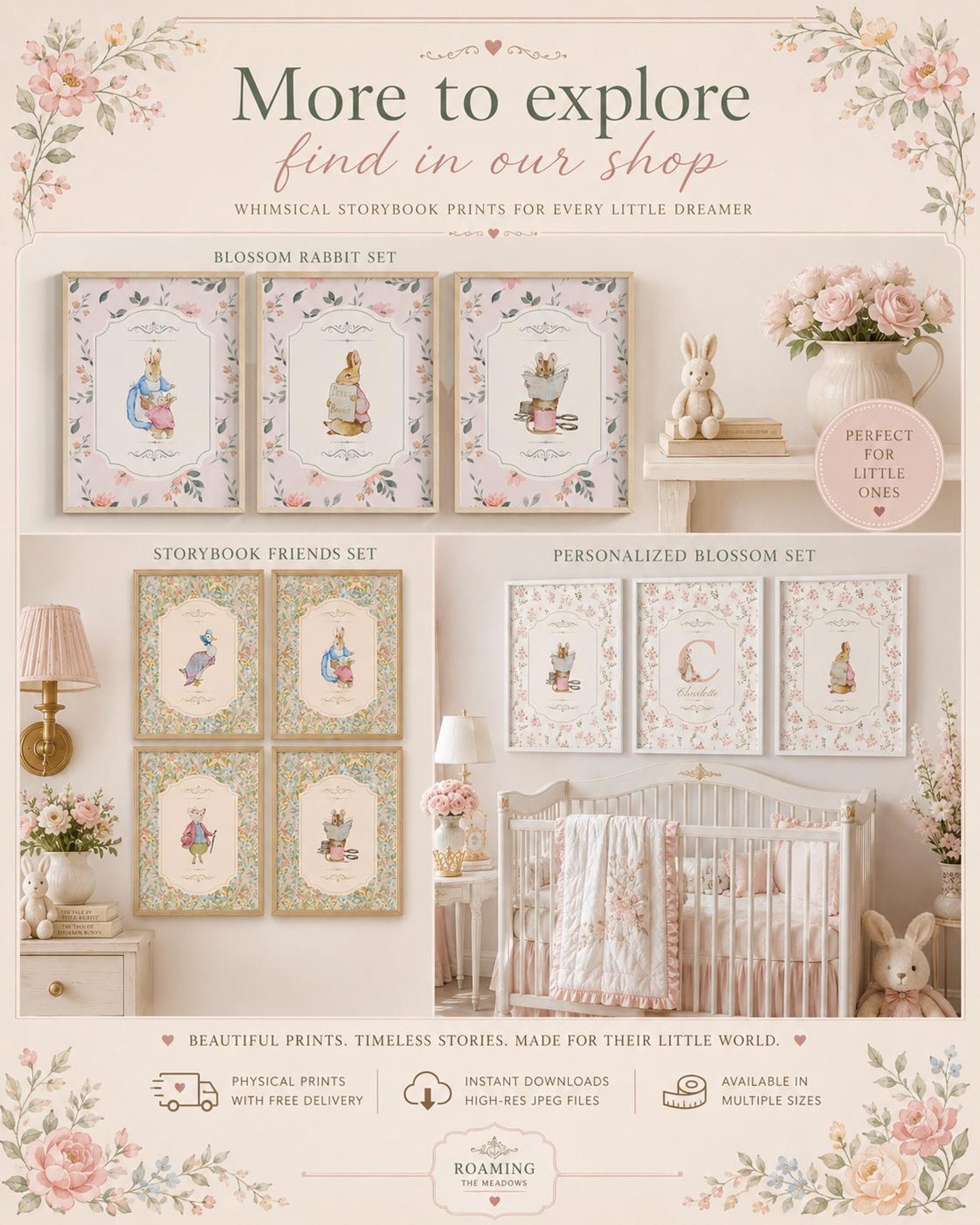 Peter Rabbit Ideas Láminas infantiles de Peter Rabbit, decoración de cuadros vichy rosas ...