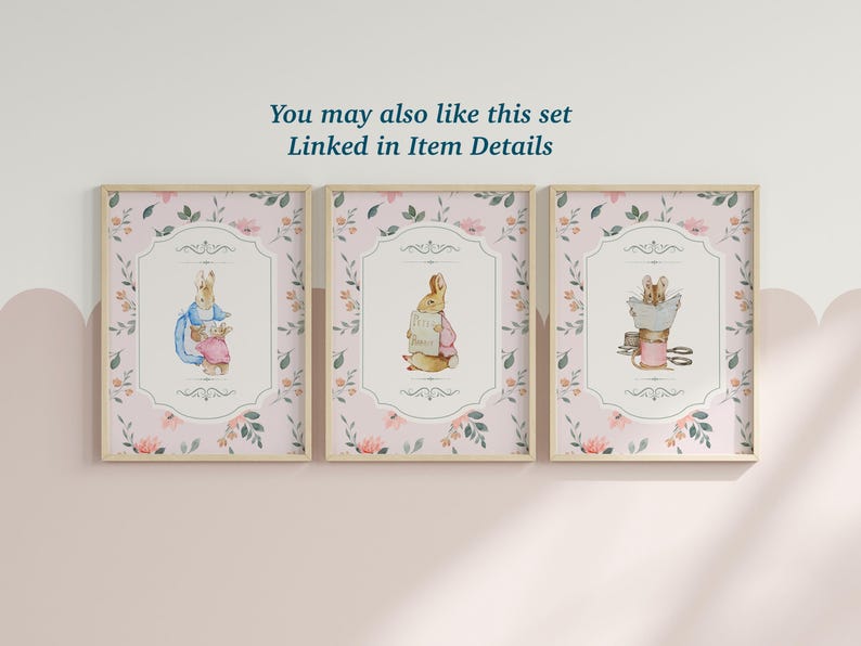 Floral Peter Rabbit Nursery Prints, Vintage Girl Decor (digital ...