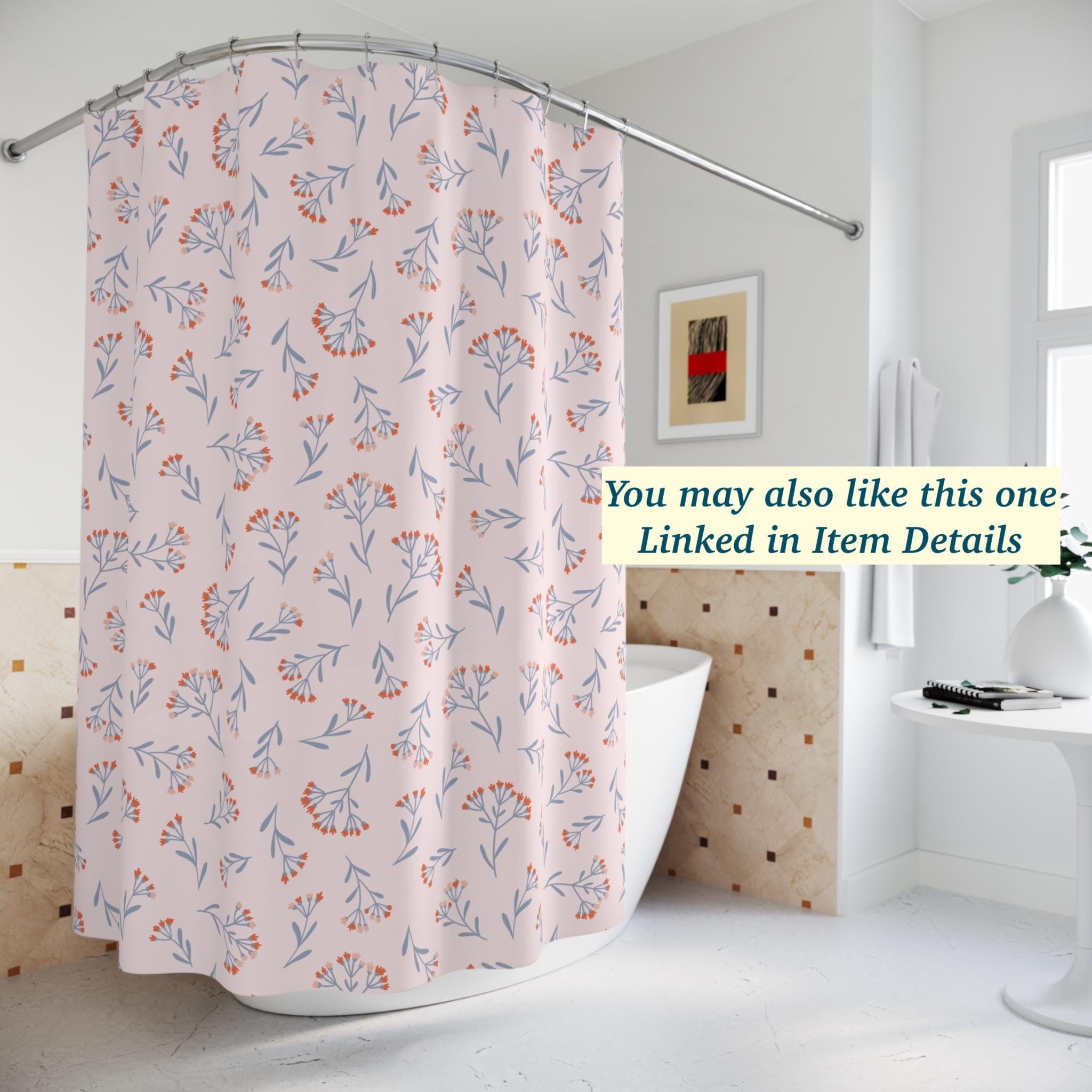 Pink Striped Shower Curtain Floral Bathroom Decor Botanical Shower ...
