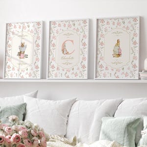 Stampe digitali di Peter Rabbit sopra la culla galleria vintage per bambine arte murale per bambini Beatrix Potter nursery galleria murale personalizzata per bambine vintage