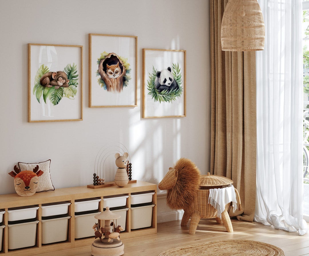 Jungle Nursery Animals Wall Art for Kids Children Safari Print Set ...