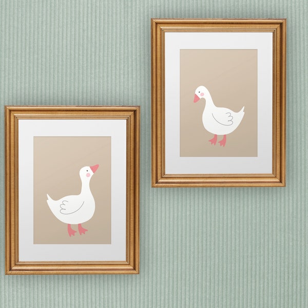 Set of 2, Cute Duck Pair, Minimalist Nursery, Gentle Nursery Decor in Soft Colors, Instant Download in 4x5 & ISO ratio sizes