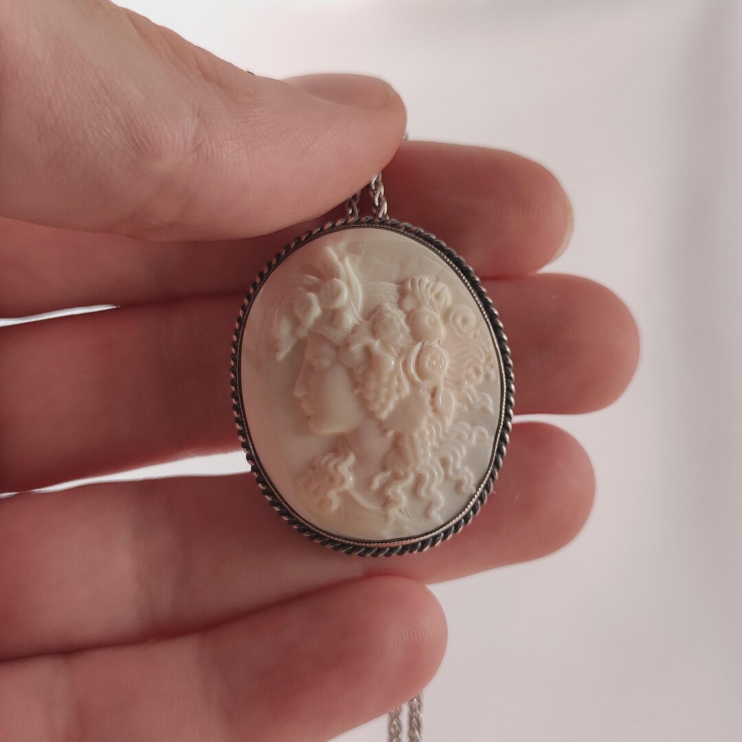 Hand Carved Shell Cameo Brooch Pendant, Sterling Silver 925 - Etsy