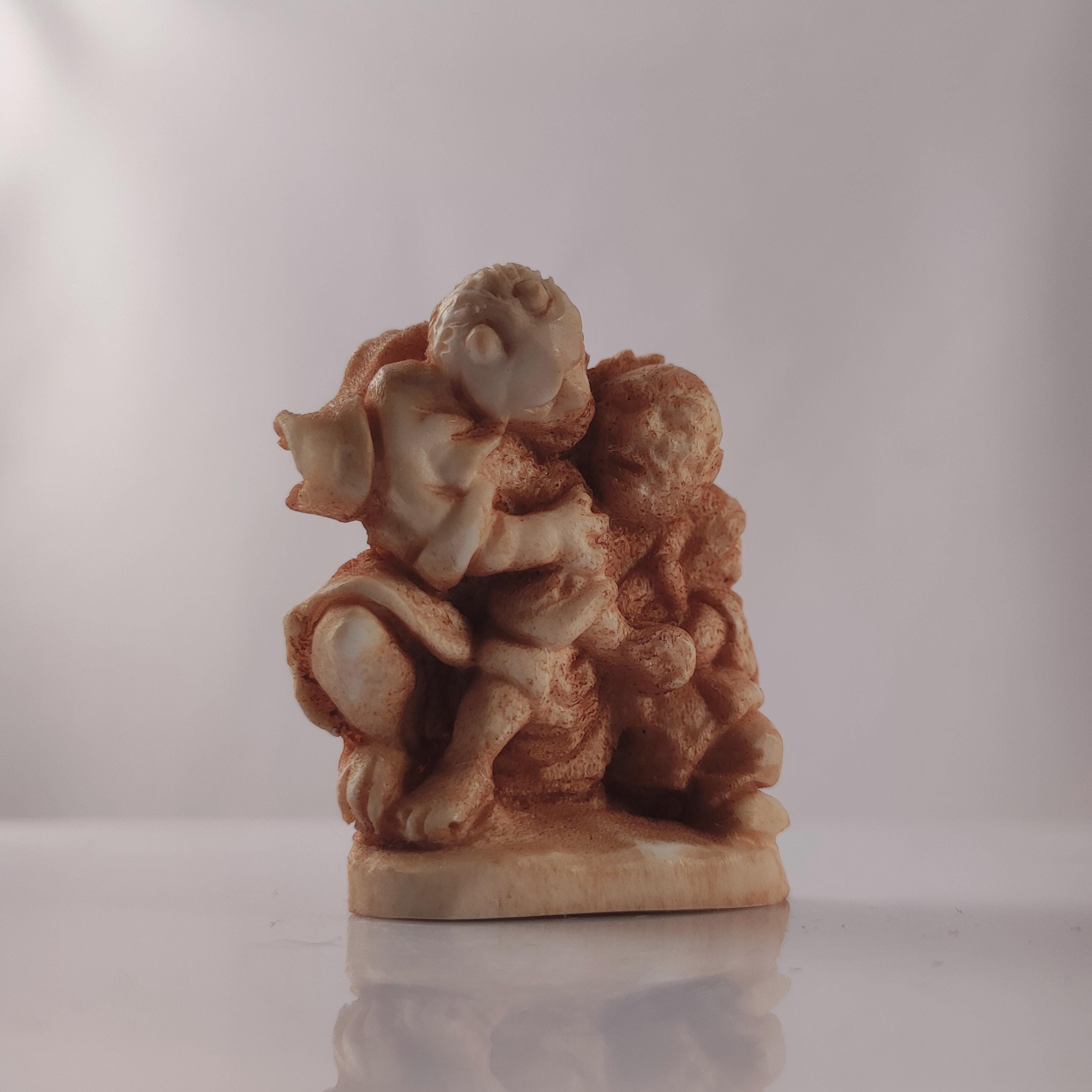 鬼根付、手彫りヘラジカの角、日本美術、アンティークスタイル、妖怪