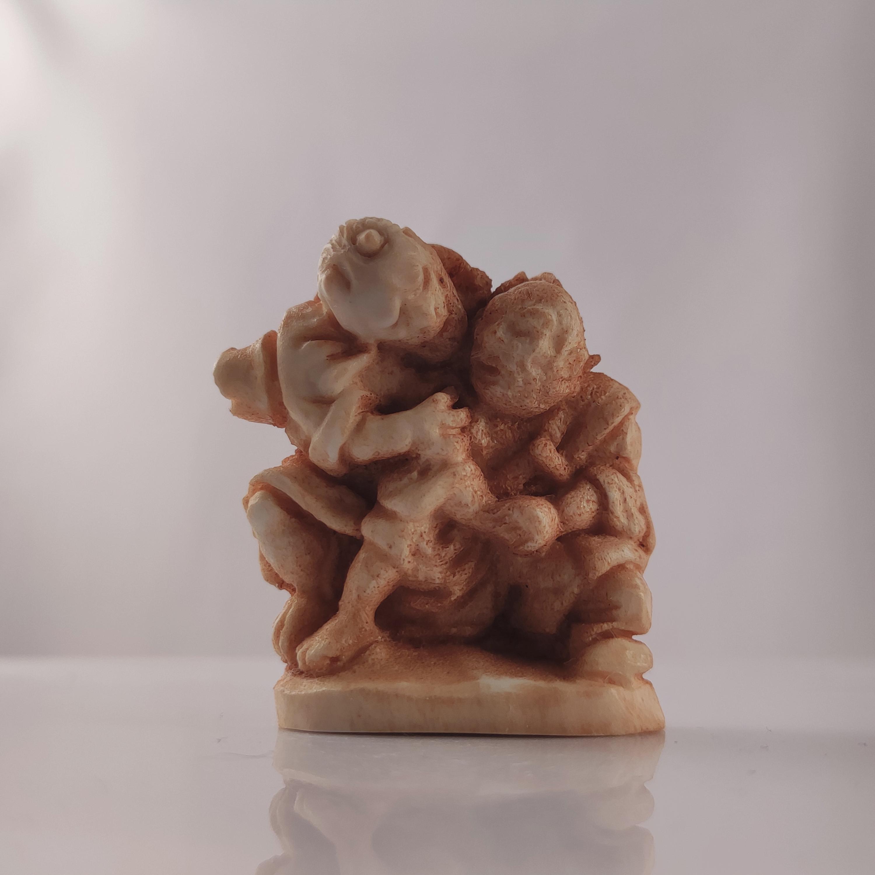 鬼根付、手彫りヘラジカの角、日本美術、アンティークスタイル、妖怪