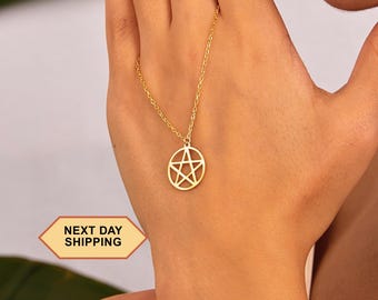 14K Gold Pentagram Necklace, Pentacle Necklace | Pentagram Pendant, Pentagram Jewelry, Wiccan Jewelry, Gift for Her