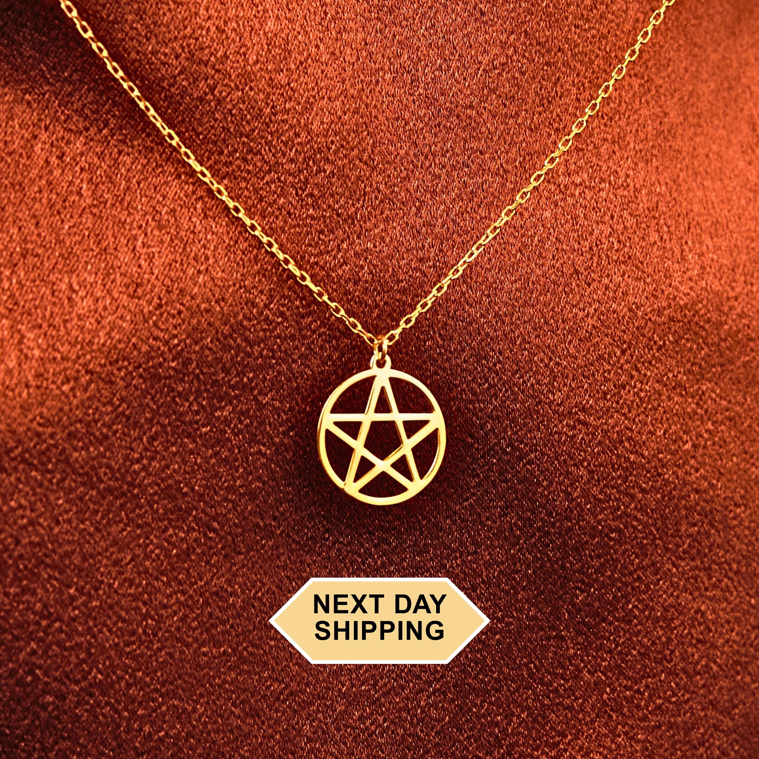 Pentagram Necklace 14K Gold Vermeil Pentacle Pendant Handmade Pagan Jewelry
