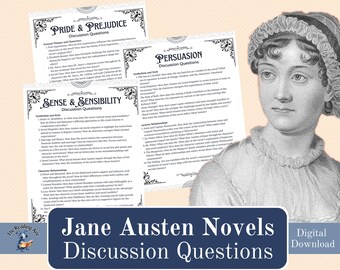 Jane Austen Novels Discussion Questions, Book Club Conversation Starters, Literary Analysis Guide, English Literature Gift