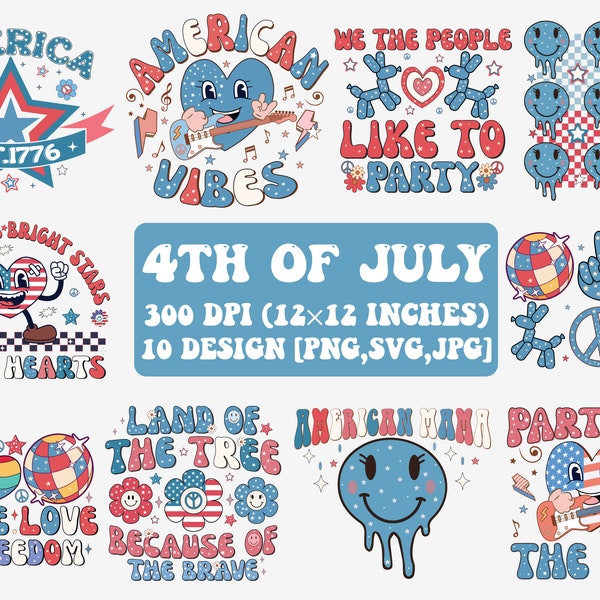 4th of july Bundle PNG | Retro 4th Of July Png Bundle | Sublimation designs | Independence day bundle | Fourth of july