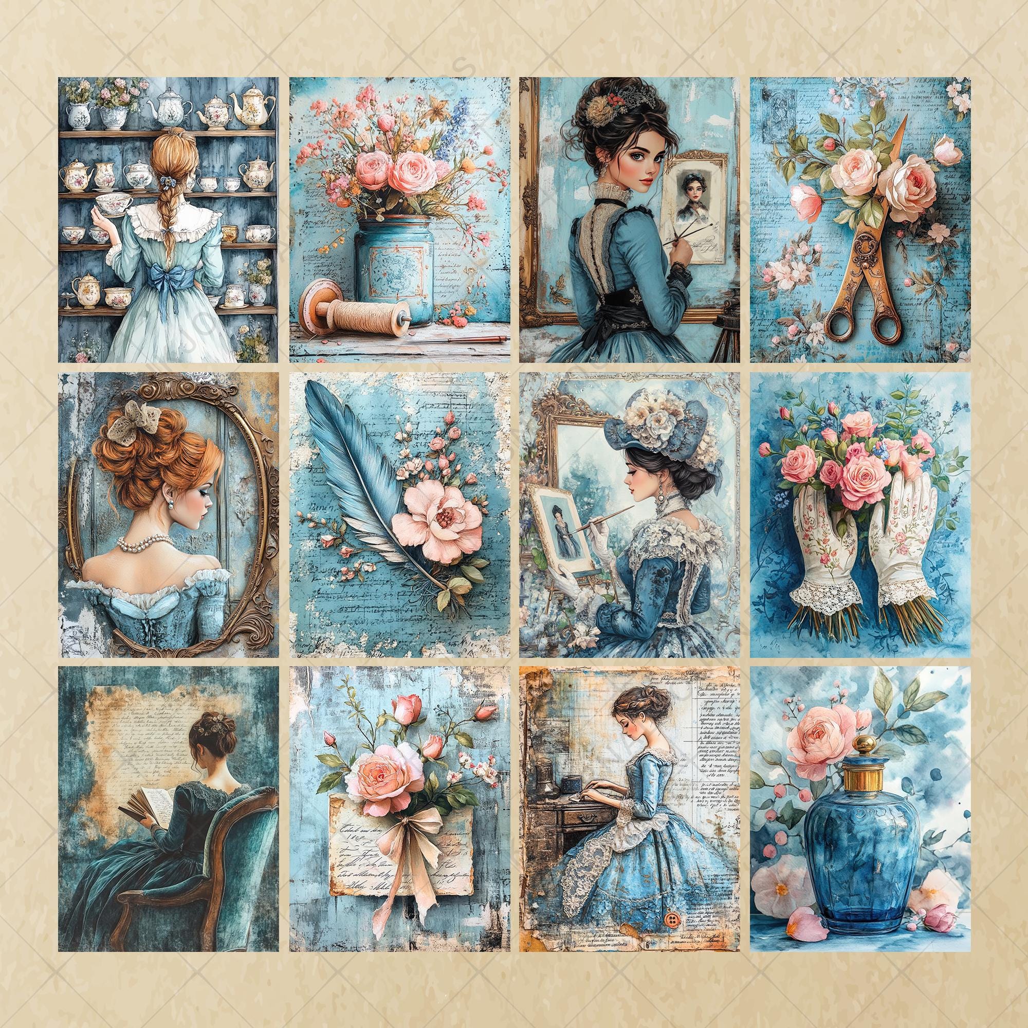 Blue Victorian Ladies Junk Journal Kit: Printable Ephemera (digital ...
