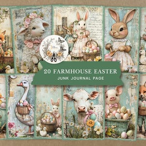 Farmhouse Easter Junk Journal Pages, Vintage Pastel Ephemera Kit, A5 Digital Download , Printable Easter Scrapbook Paper Digital Paper